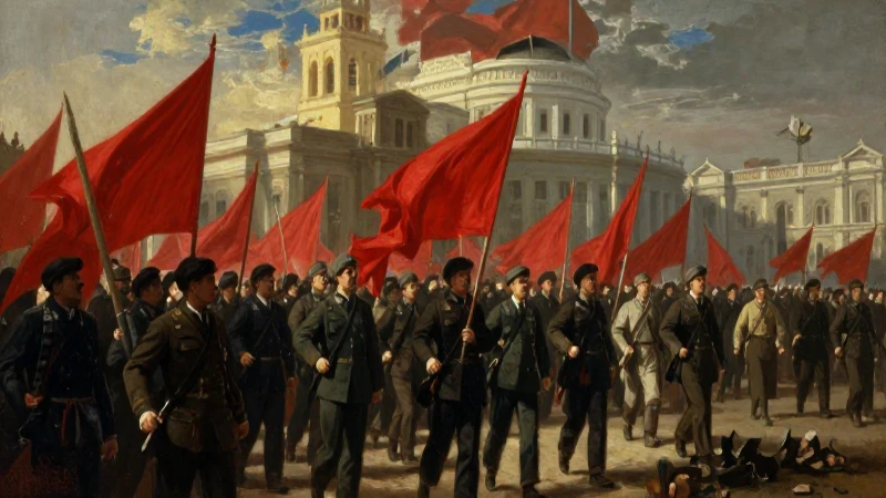 Manifestación revolucionaria en estilo pictórico histórico