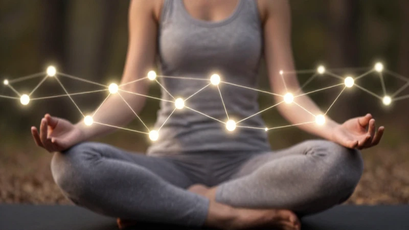 Mujer medita bajo luz radiante conectada