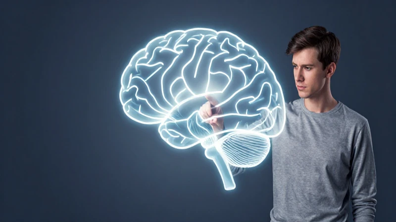 Joven explora un diagrama cerebral brillante