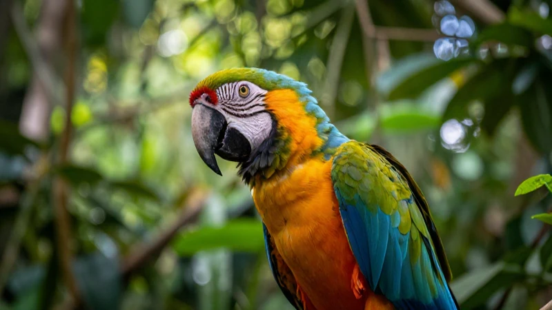 Guacamayo colorido destaca en selva exuberante