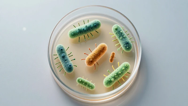 Colónias bacterianas ilustradas bajo luz suave