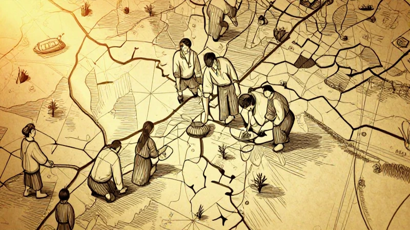 Mapa antiguo ilustrado con luz dorada