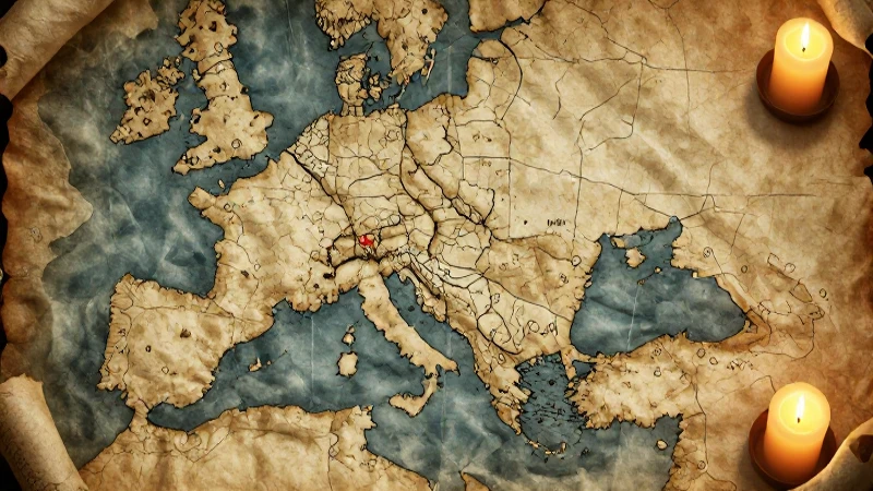 Mapa medieval iluminado por luz cálida