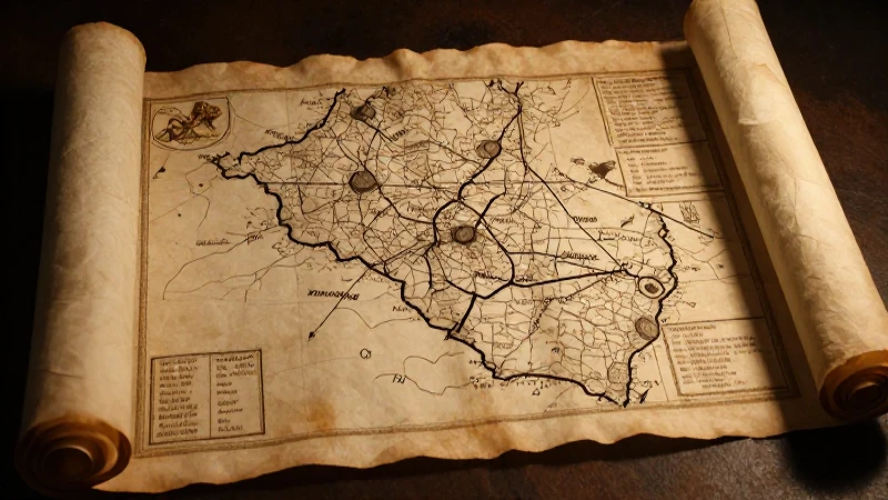 Antiguo mapa medieval bajo luz dorada