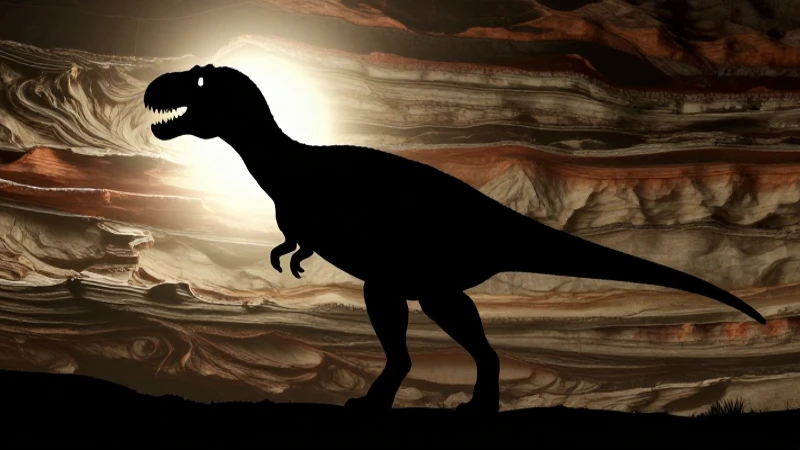 Mapa conceptual de las eras geológicas 7 Silueta de dinosaurio entre capas rocosas dramáticas