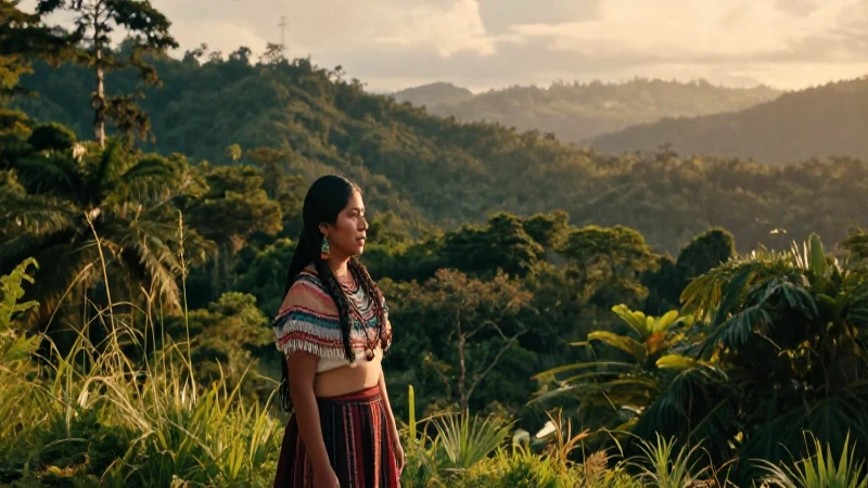 Cómo se distribuyen las regiones naturales en Colombia 4 Mujer indígena en selva, luz dorada cálida