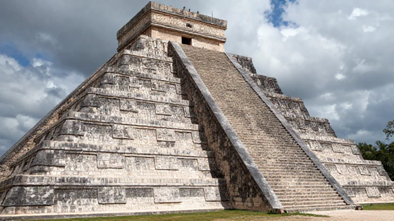 Pirámides mayas con relieves a la luz del sol