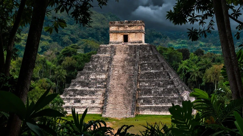Mapa conceptual de los mayas: guía completa y paso a paso 10 Pirámide maya bajo exuberante luz cinematográfica
