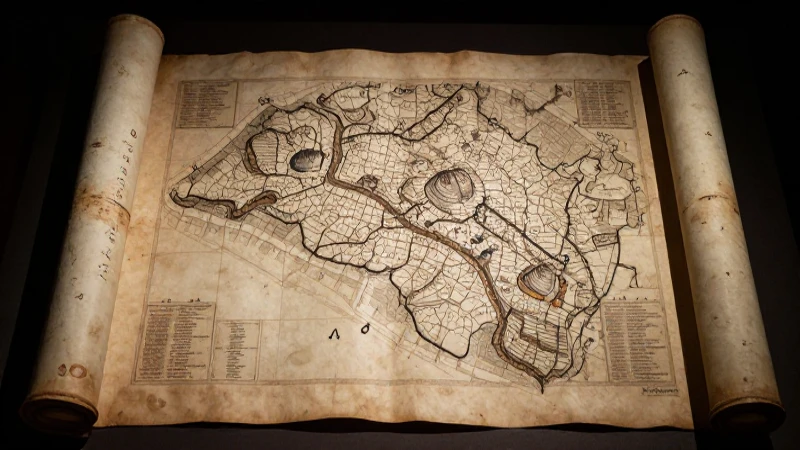Pergamino romano antiguo con mapas estilizados