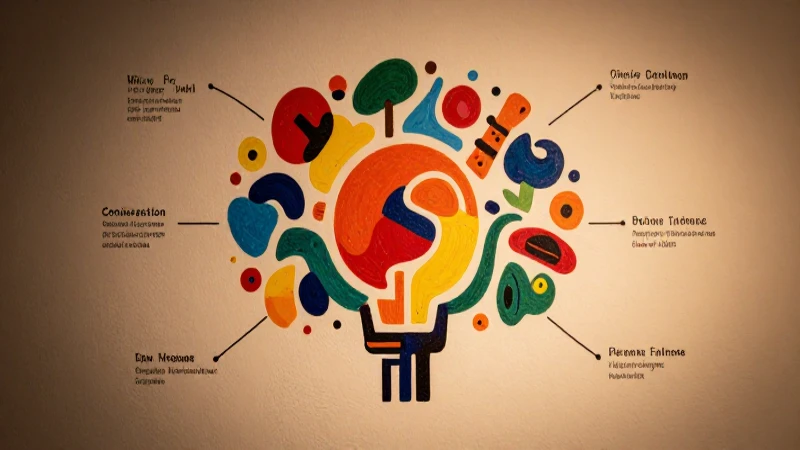 Mente creativa visualizada con formas cálidas