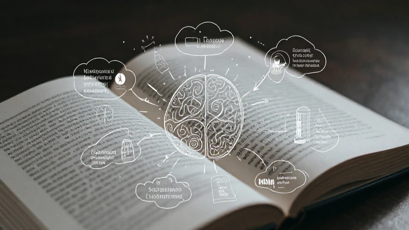 Libro abierto, mapa mental complejo e iluminación suave