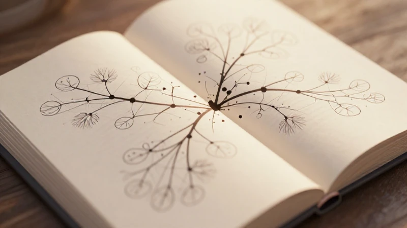 Mapa conceptual de textos funcionales: guía de clasificación 6 Ilustración detallada, red neuronal con luz cálida