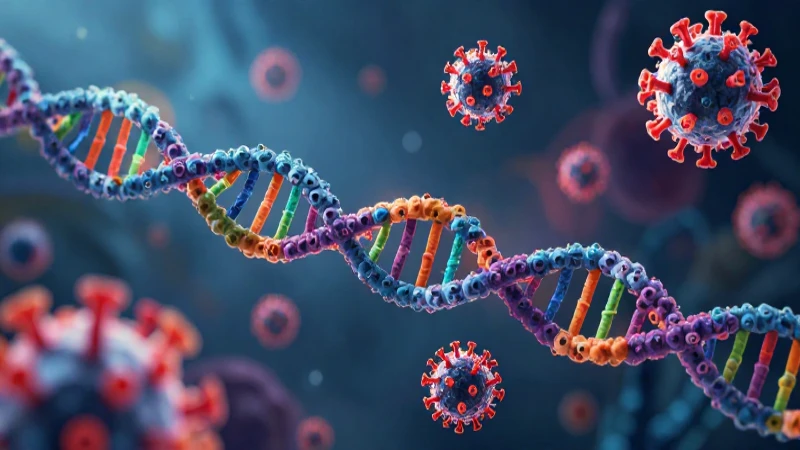 Virus coloridos con ADN, arte conceptual