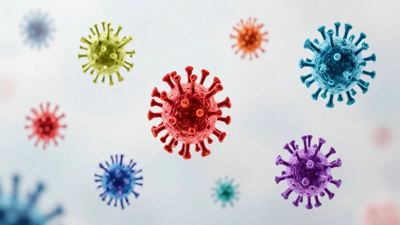 Virus coloreados conectados bajo luz suave