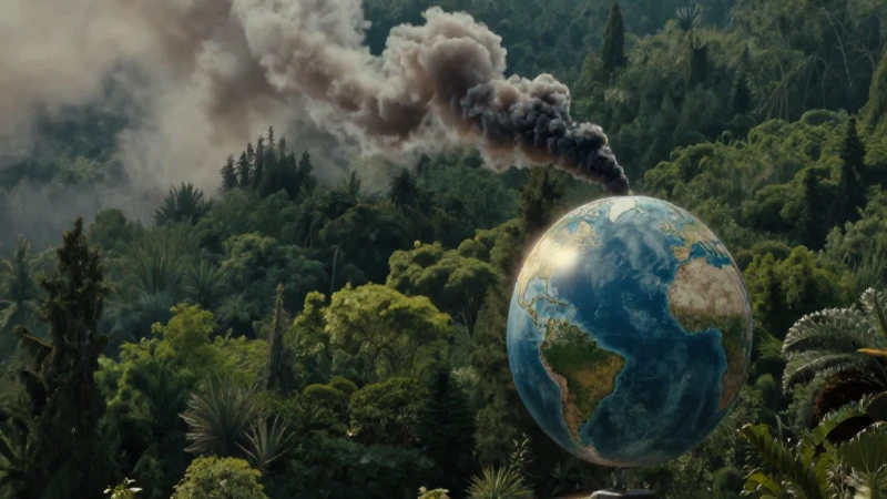 Humo contamina bosque exuberante a contraluz dramático