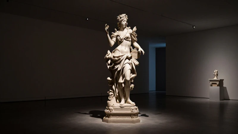 Escultura barroca impactante en galería contemporánea