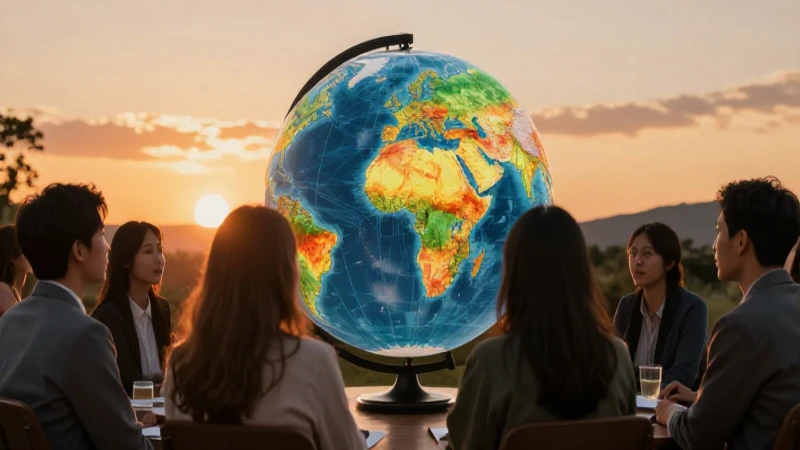Reunión comunitaria con mapa térmico al atardecer