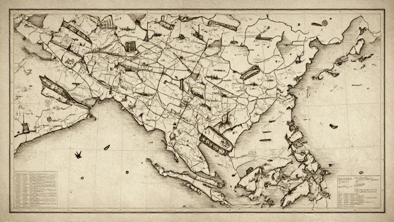 Antiguo mapa con detalles coloniales sepia