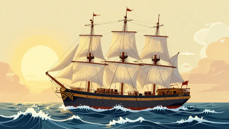 Mapa Conceptual del Descubrimiento de América en 1492 3 Ilustración detallada del barco de Colón al atardecer