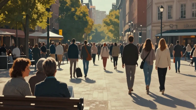 Plaza vibrante bajo luz pictórica cinematográfica