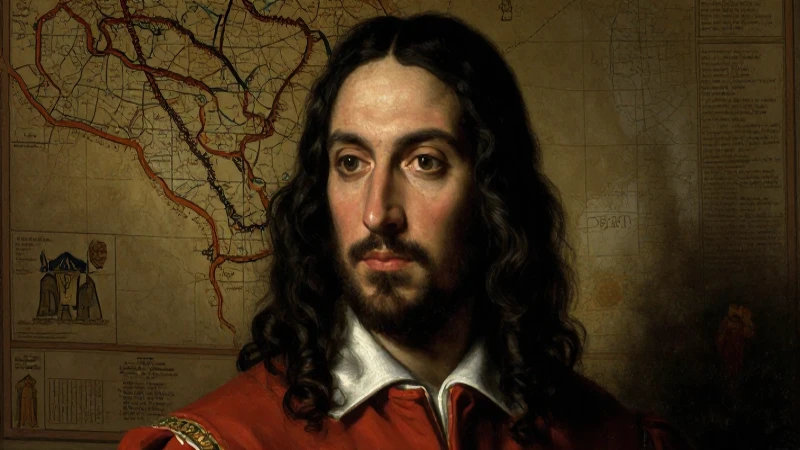 Retrato realista de Pizarro con mapa inca