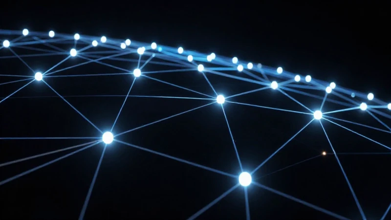 Nodos conectados brillan futurísticamente en la oscuridad