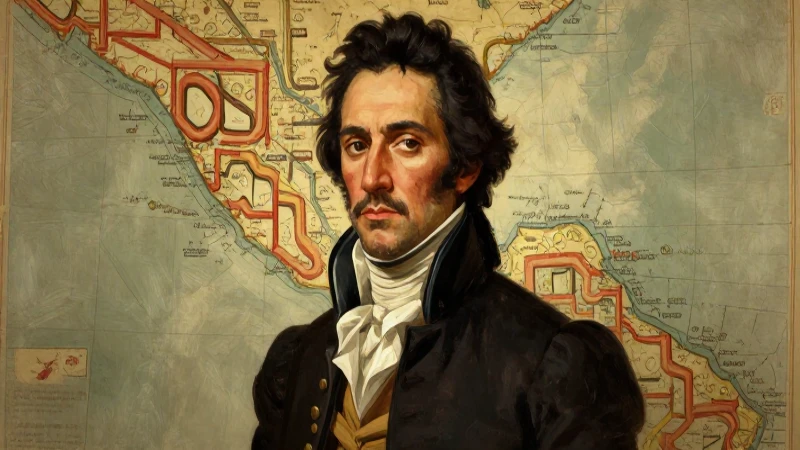 Retrato de Bolívar sobre mapa antiguo