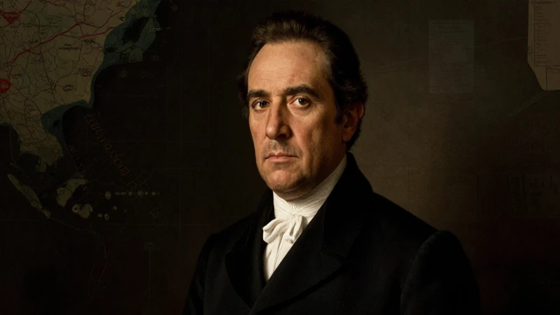 Retrato histórico en luces dramáticas y mapas
