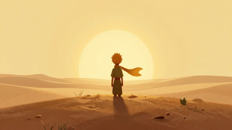 Silueta del principito, desierto dorado y onírico