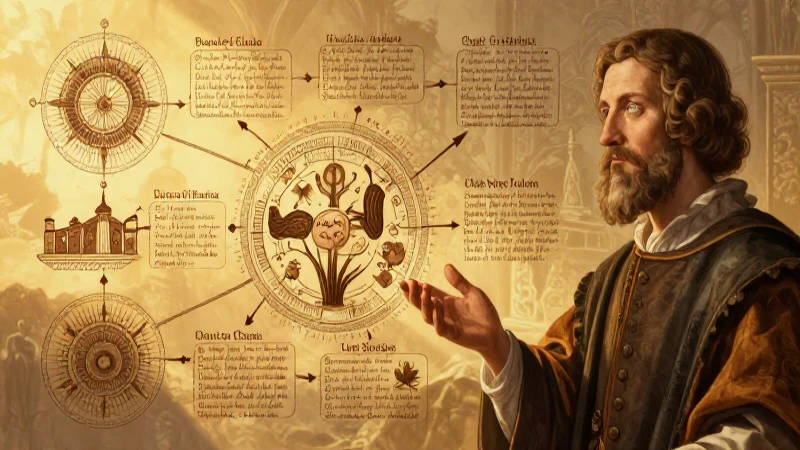 Cómo crear un mapa conceptual del Renacimiento paso a paso 7 Erudito renacentista ilustrado bajo luz dorada