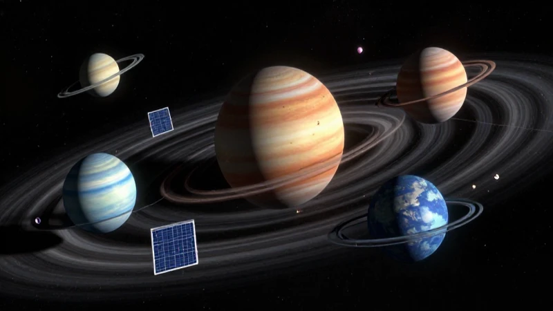 Planetas coloridos orbitan dramáticamente en el espacio