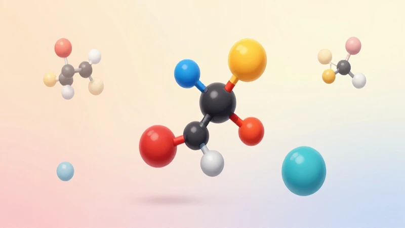 Diagrama químico colorido con moléculas flotantes
