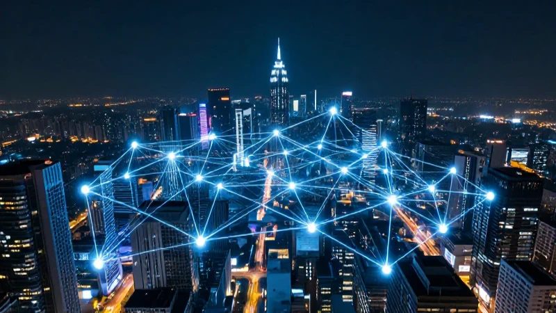 Ciudad futurista iluminada con luces neón