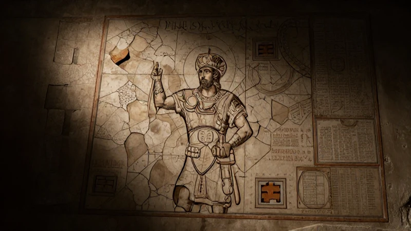 Emperador bizantino en mapa, luz dramática