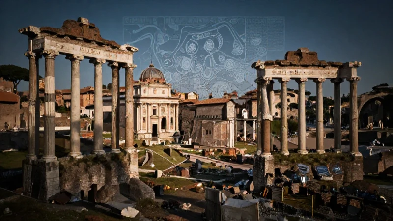 Mapa conceptual del Imperio Romano: Claves de su caída 3 Foro romano desolado bajo luz contrastada