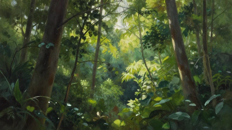 Cómo crear un mapa conceptual sobre el medio ambiente 8 Bosque exuberante con luz suave y realista