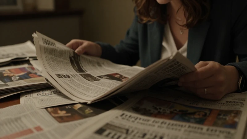 Mujer lee entre periódicos, luz cinematográfica