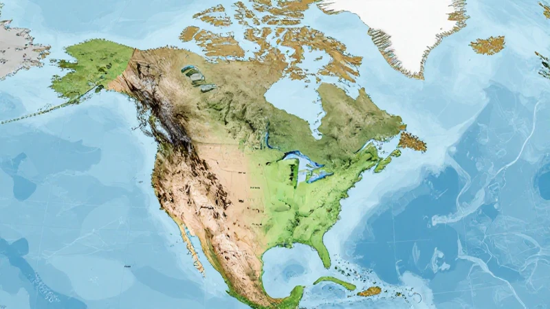 Mapa aéreo de Norteamérica con zonas climáticas