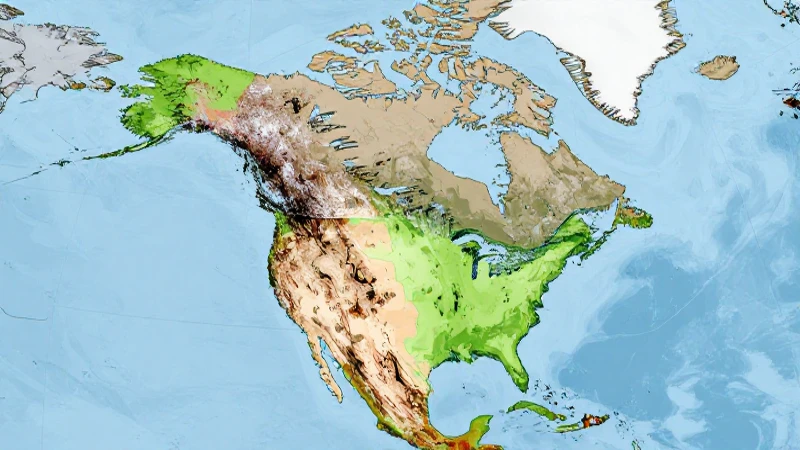 Mapa climático norteamericano con biomas visuales