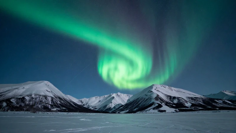 Montañas nevadas bajo aurora boreal cinematográfica