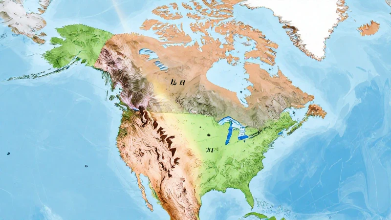 Mapa norteamericano con montañas a contraluz suave