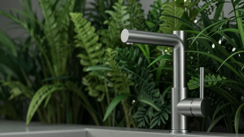 Grifo moderno, planta verde bajo luz suave