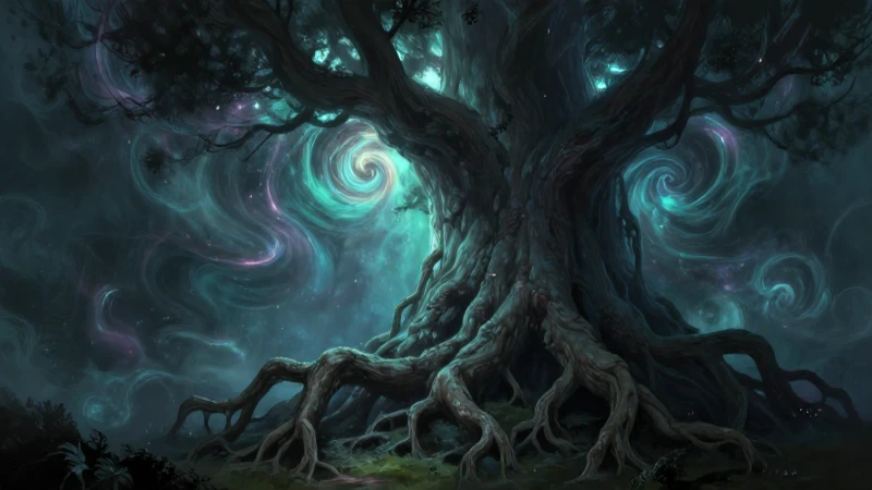 Mapa conceptual sobre el origen y evolución de la vida 8 Raíces colosales, nebulosas, luz mágica y épico arte