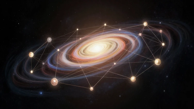 Universo expansivo ilustrado con nodos interconectados