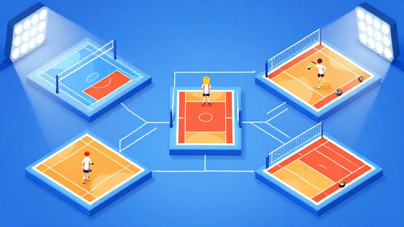 Ilustración vibrante de cancha de voleibol