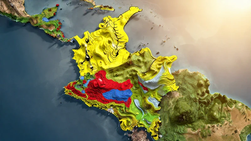 Mapa conceptual de Colombia y sus regiones: guía completa 3 Mapa colombiano resaltado, vista aérea topográfica