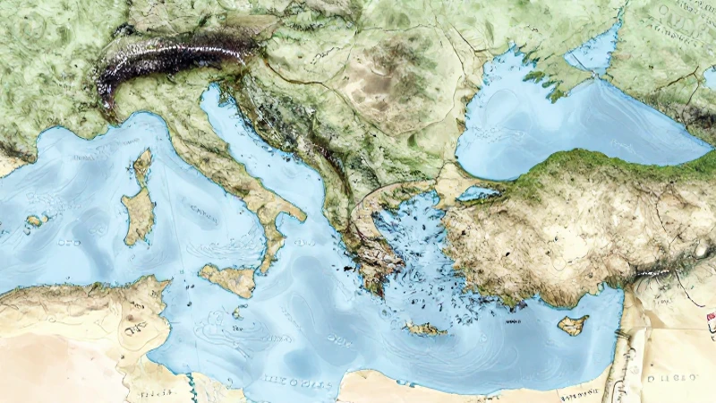Mapa estilizado de España con corrientes marinas