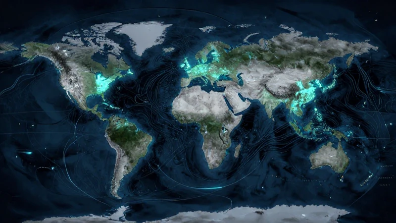 Corrientes oceánicas brillantes vistas desde satélite