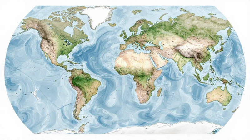 Mapa ilustrado de corrientes oceánicas aéreas