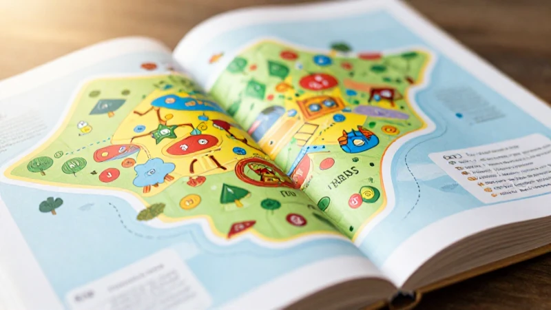 Mapa colorido, libro abierto, luz cálida suave